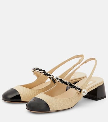 Pumps slingback in rafia con pelle | Miu Miu