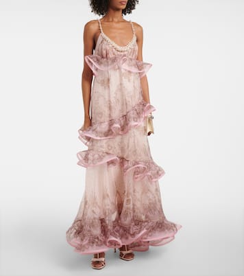 Crush printed ruffled silk organza gown | Zimmermann