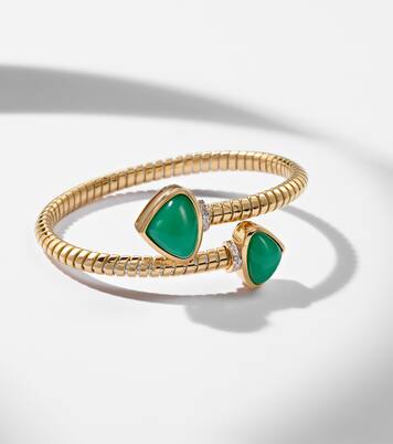 Armreif Trisolina Bypass aus 18kt Gelbgold mit Diamanten und Chrysopras | Marina B
