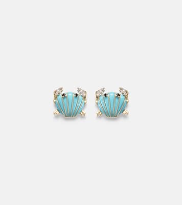 Boucles d’oreilles Crabe Coquillage en or 9 ct, turquoise et diamants | Yvonne Léon