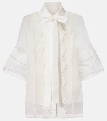 Tie-neck cotton and silk-blend blouse | Elie Saab