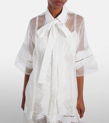 Tie-neck cotton and silk-blend blouse | Elie Saab