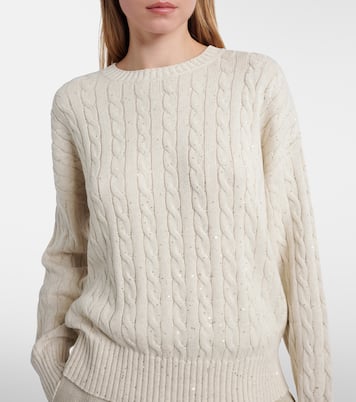 Pullover aus einem Baumwollgemisch mit Pailletten | Brunello Cucinelli