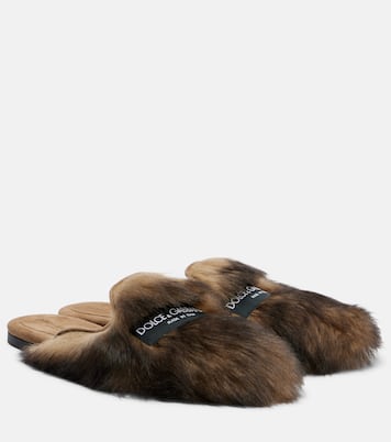 Mules in shearling con pelle e logo | Dolce&Gabbana