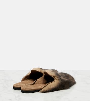 Mules in shearling con pelle e logo | Dolce&Gabbana