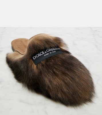 Mules in shearling con pelle e logo | Dolce&Gabbana