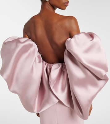 Floris satin-trimmed off-shoulder gown | Solace London