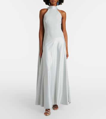 Cece halterneck crêpe and satin gown | Solace London