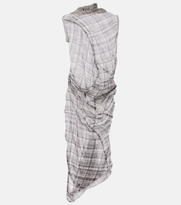 Robe midi Dsaam en soie à carreaux | Acne Studios