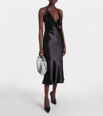 Vestido midi de satén con cuentas | Bottega Veneta