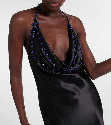 Vestido midi de satén con cuentas | Bottega Veneta