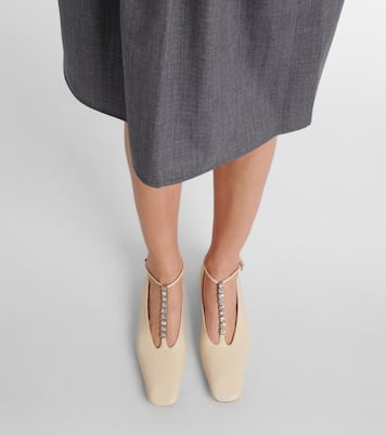 Crystal-embellished leather ballet flats | Jil Sander
