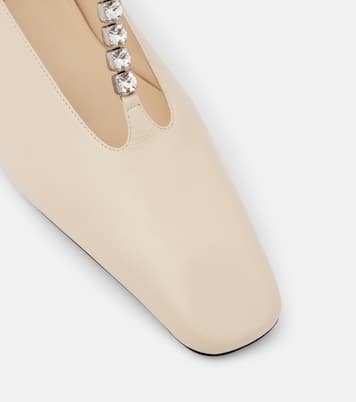 Crystal-embellished leather ballet flats | Jil Sander