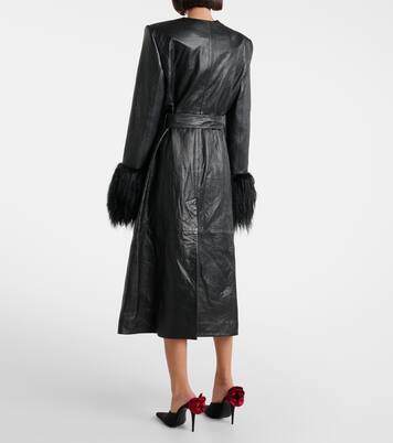 羊毛皮边饰皮革大衣 | Magda Butrym