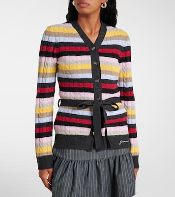 Striped cable-knit wool-blend cardigan | Ganni