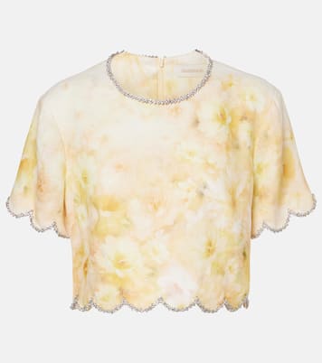 Crush scalloped cropped silk top | Zimmermann