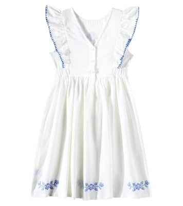Nina ruffled floral embroidered cotton dress | C'era Una Volta