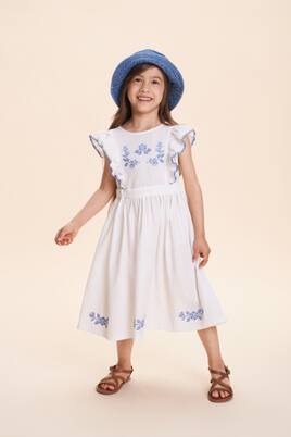 Nina ruffled floral embroidered cotton dress | C'era Una Volta