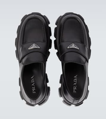 Logo leather platform loafers | Prada