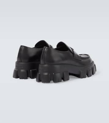 Logo leather platform loafers | Prada