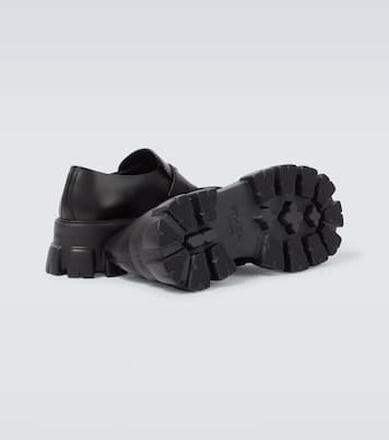 Logo leather platform loafers | Prada