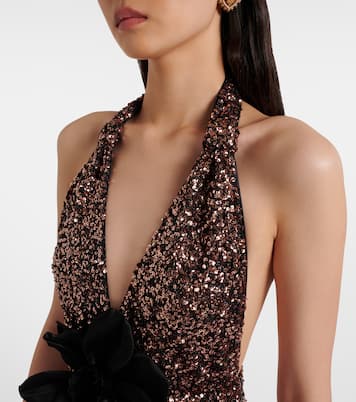 Floral-appliqué sequined halterneck gown | Dolce&Gabbana