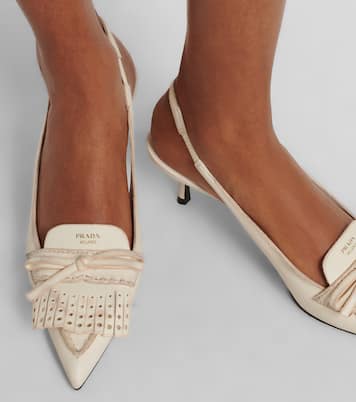 Bow-detail leather slingback pumps | Prada