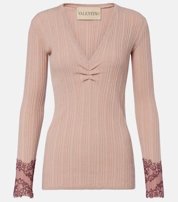 Gathered lace-trimmed cashmere sweater  | Valentino