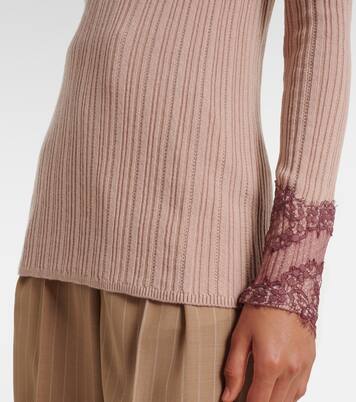 Gathered lace-trimmed cashmere sweater  | Valentino