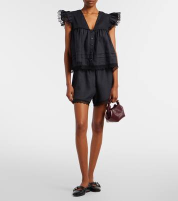 Lace-trimmed linen shorts | Ganni