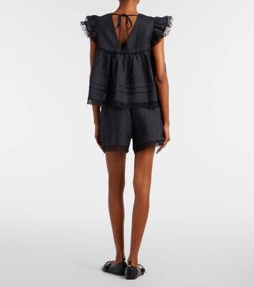 Lace-trimmed linen shorts | Ganni