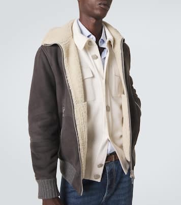 Cashmere-trimmed shearling blouson jacket | Brunello Cucinelli