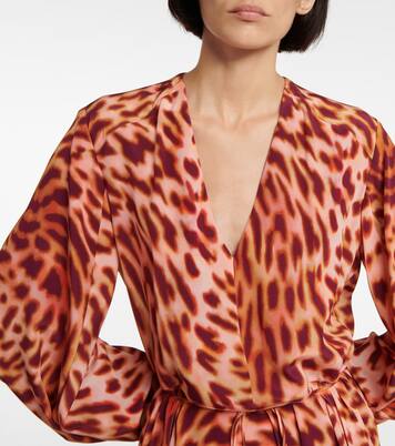 Robe longue en soie à motif guépard | Stella McCartney
