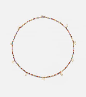 14kt gold beaded charm necklace with zircon | Sydney Evan