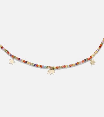 14kt gold beaded charm necklace with zircon | Sydney Evan