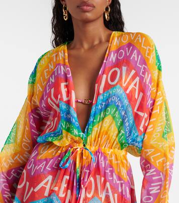 Pareo de chifón de algodón y seda con logo | Valentino
