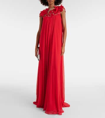 Robe longue Trapeze brodée | Monique Lhuillier