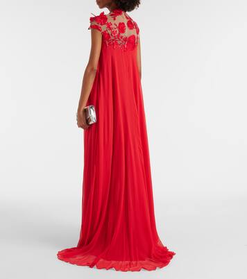 Robe longue Trapeze brodée | Monique Lhuillier