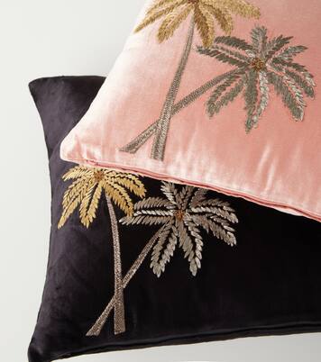 Palms embroidered velvet cushion | Les-Ottomans