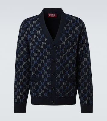 Cardigan in jacquard di lana e cashmere GG | Gucci