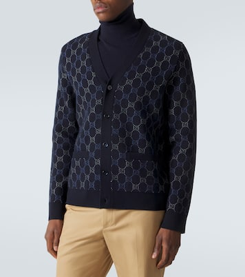 Cardigan in jacquard di lana e cashmere GG | Gucci
