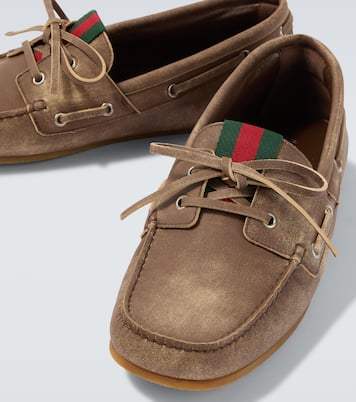 Web Stripe leather boat shoes | Gucci