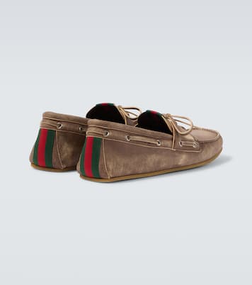 Web Stripe leather boat shoes | Gucci