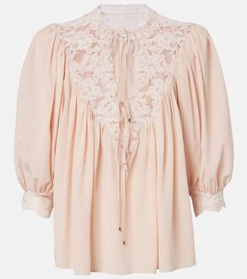 Lace-trimmed silk crêpe de chine blouse | Chloé