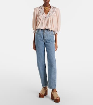 Lace-trimmed silk crêpe de chine blouse | Chloé