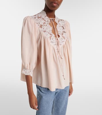 Lace-trimmed silk crêpe de chine blouse | Chloé