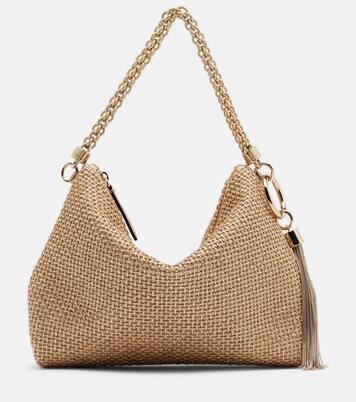 Callie Medium raffia-effect shoulder bag | Jimmy Choo