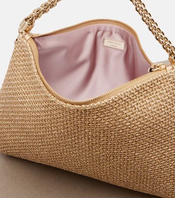 Callie Medium raffia-effect shoulder bag | Jimmy Choo