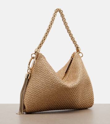 Callie Medium raffia-effect shoulder bag | Jimmy Choo