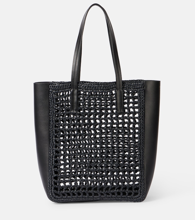 Zoe Small leather-trimmed raffia tote bag